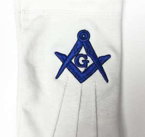 Guantes Master Mason Blue Lodge con bordado a máquina de algodón blanco Freemason Regalia con tela de base de cuero y cinta - Product Image 2