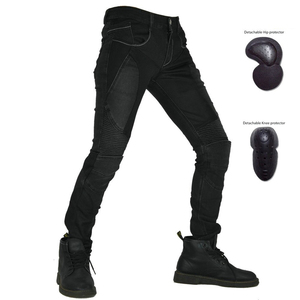 Blue Denim Biker <b>Pants</b> with <b>Black</b> Panels Removable Armor Breathable & Quick Dry for Protective Riding - Product Image 3