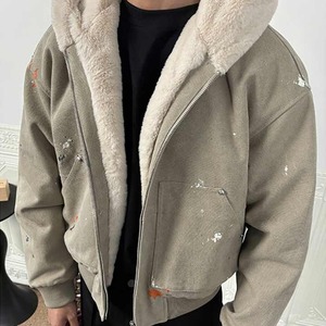Veste rembourrée universitaire zippée pour hommes personnalisée de haute qualité Style Streetwear éclaboussures de peinture brodée 100% coton saison d'hiver - Product Image 2