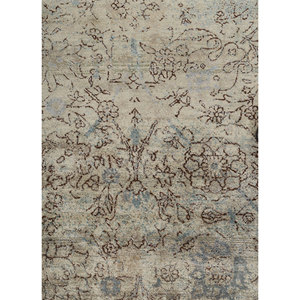 Tapis noué à la main en laine et soie Aurora Ivory, modèle classique AKWS-13049, grand rectangle, motif médaillon abstrait, pour salon et couloir. - Product Image 3