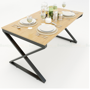 BFBA016-140x80cm Modern Industrial <b>Dining</b> <b>Table</b> Bamboo <b>Wood</b> with X-Shaped Legs Assembled and <b>Extendable</b> for Home Office Use - Product Image 1
