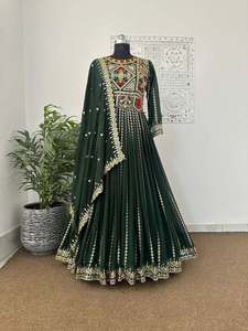 Vestido Largo Vintage de Gasa con Bordado de Lentejuelas y Dupatta, Cintura Natural, Color Cielo - Product Image 2