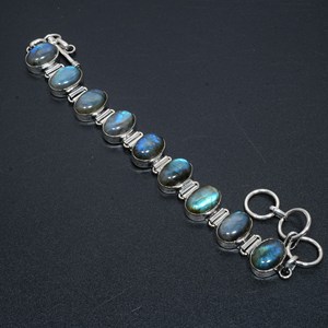 Labradorite Natural Gemstone Handmade 925 Sterling Silver Vintage Charm Bracelet-Gift for Women <b>Men</b> Unisex - Product Image 3