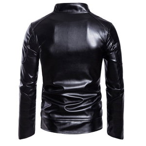 Chaquetas cálidas Collar Moda de moda Hombres Primavera, Otoño, Soporte sólido Ropa de invierno Chaqueta de hombre Chaqueta de cuero de PU - Product Image 3