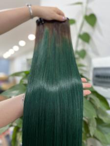 Venta al por mayor largo verde vietnamita Remy extensiones de cabello humano seda recta cutículas alineadas máquina doble trama pelo tejido - Product Image 5