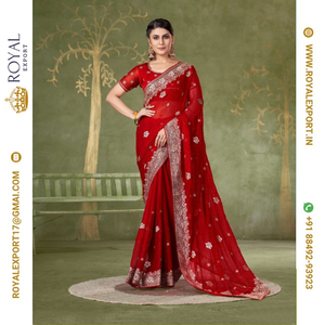 Lanzamiento de un exquisito diseñador de gasa pesada con borde bordado, fabricante de colección de Sari por Royal Export en Surat Gujarat - Product Image 4