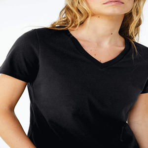 T-shirt col en V sur mesure de haute qualité pour femmes tricoté uni teint coupe ajustée confortable bouton élégant pour vêtements décontractés d'été - Product Image 5