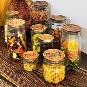 Acacia Art Décoration Silicone Anneaux D'étanchéité Boule Kerr Bois Large Bouche Mason Jar Large Bouche avec Couvercles Hermétiques En Bois Pour Bocaux - Product Image 1