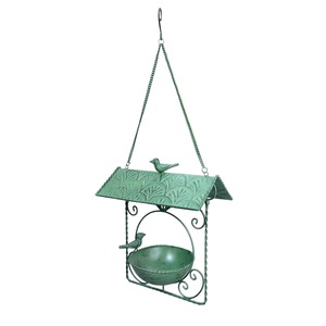 Green Metal Hanging Bird Feeder With Cone Roof Rustic <b>Garden</b> Ornament <b>Hook</b> Type Outdoor Use Handmade Bird Feeder - Product Image 1