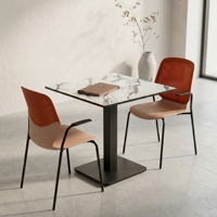 Table à manger oblongue en bois massif moderne ARSU avec base en métal et chaises à dossier perforé, ensemble de mobilier de restaurant 2 places, pour écoles, hôtels, centres commerciaux