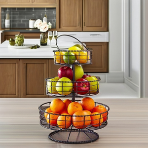 Cesta de almacenamiento organizadora de frutas y verduras de alambre de metal de 3 niveles con soporte para plátano - Product Image 3