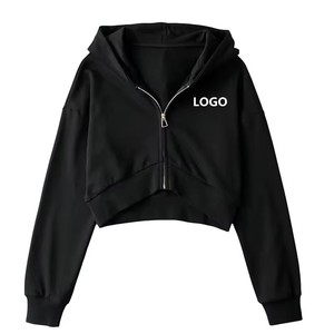 Sweat à capuche court personnalisé pour femmes Full Zip Winter Season Casual/Gym French Terry Woven Fabric Solid Anti-Shrink Hooded Collar for - Product Image 5