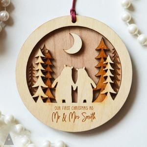 Ours de Noël religieux personnalisé, plateau en bois découpé au laser pour couple, table décorative en contreplaqué, boîtes en bois artisanales, enseignes murales - Product Image 1