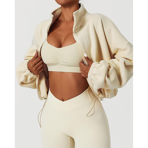 Conjunto de chaqueta y Touser para mujer, chándal de lana de mezcla de algodón, cómodo ajuste holgado, informal, patrón sólido para Primavera/Verano - Product Image 5