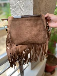 Bolsos con flecos de cuero de gamuza de piel de vaca de pelo Real de alta calidad Premium, bolsos bohemios de vaquera de cuero genuino occidental - Product Image 5