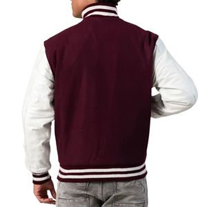 Chaqueta Varsity Unisex con Cierre, Cuerpo de Lana Melton, Mangas de Cuero, Ribete Acanalado, Forro Acolchado, Estilo Universitario Vintage, Diseño de Parches - Product Image 2