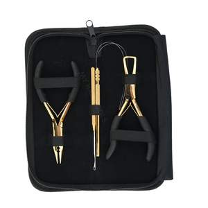 Outils professionnels pour extensions de cheveux en or, pince à micro-perles à poignée en caoutchouc, pince à démonter, double ressort, boucle et crochet - Product Image 1