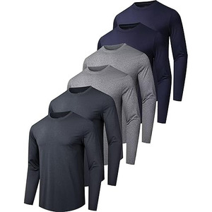 เสื้อยืดแขนยาวผู้ชาย สีพื้น แห้งเร็ว ผ้าถัก คอโอ ทรงหลวม สวมใส่สบาย ผ้าฝ้าย 100% ระบายอากาศได้ดี - Product Image 2