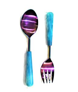 ชุดสลัดสแตนเลสด้ามหินอ่อนพร้อมกล่องของขวัญแบบกําหนดเองบรรจุช้อนเสิร์ฟสลัดและชุดส้อม - Product Image 5