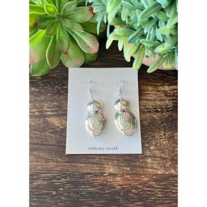 Pendientes Geométricos de Plata de Ley Hechos por Navajo con Perlas, Diamantes y Rubíes, Estilo Religioso Moderno para Bodas y Fiestas - Product Image 1
