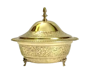 Bol de service en dattes dorées arabes de qualité supérieure, pot à crème personnalisé avec une finition Ramadan tendance pour servir des dattes et des fruits - Product Image 1