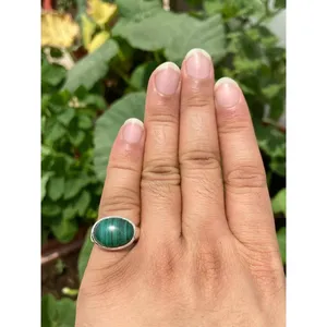 Anillo de Plata 925 con Malaquita Natural, Corte Asscher, Incrustación de Piedra Preciosa con Patrón de Ojo, Forma Geométrica, Engaste de Garra, Cierre de Bisel, Regalo - Product Image 3