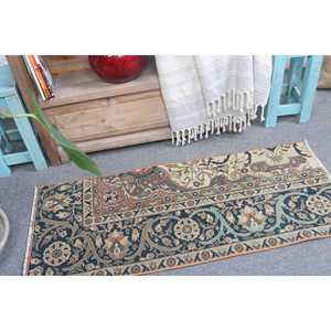 Alfombra Turca Vintage, Alfombra Pequeña de 1.5x3.4 pies, Alfombra Azul Estilo Suroeste - Product Image 2