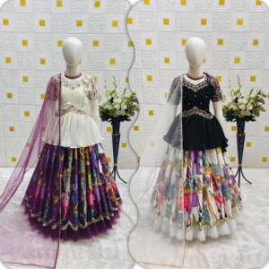 VISHNU K DESIGN - Conjunto de Lehenga Choli y Dupatta para Niñas, en Seda Chinon Pesada con Bordado de Lentejuelas, Manga Corta, para Todas las Estaciones - Product Image 3