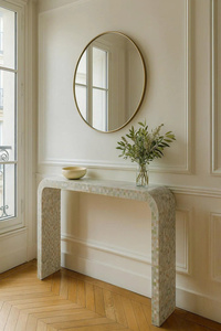 Table d'appoint de console MOP charmante, meubles en nacre, incrustation de coquillages méticuleusement réalisée, tabouret sophistiqué pour l'intérieur - Product Image 4