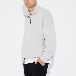 Sudaderas con cremallera de cuarto de algodón pesado Oversize Boxy Fit Drop Shoulder 1/4 Zip Rib Knit Pullover - Product Image 4