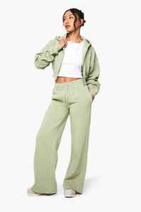 Wholesale Women's Mid Waist Regular Fit Straight Leg Sweatpants Seam <b>Detail</b> Elastic Waist Drawstring Terry Fleece 300g Soft - Product Image 3