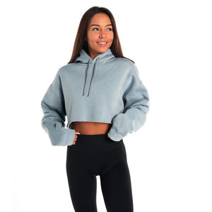 Haut à capuche court à manches longues en tricot avec fermeture éclair intégrale pour femme, logo personnalisé sur le devant, ourlet côtelé, style hip-hop - Product Image 6