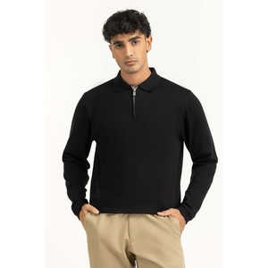 Polo à fermeture éclair brodé, coupe classique, couleur foncée, technique, haute qualité, élasthanne, coupe ajustée et décontractée, motif uni MN-PSH-WS25-018 - Product Image 4