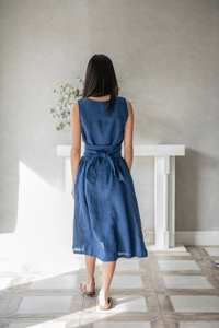 Ropa de calle azul Vestidos de cintura alta Lino Largo Maxi Tallas grandes Vestido bohemio Estilo minimalista Ropa Maxi Longitud Vestido OEM - Product Image 2