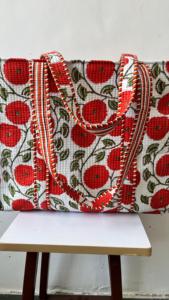 Sac fourre-tout réversible en coton matelassé grand doux Orange Floral empreinte bohème Artisan Design ouvert quotidien mode plage épicerie - Product Image 3