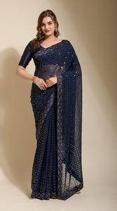 Georgette Saree-ropa de boda india de diseñador, blusa bordada de diseñador para chicas, para fiesta, de moda, 2023 - Product Image 6