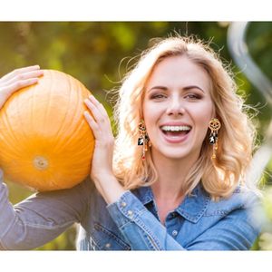 Pendientes de calabaza de Halloween para mujer con borlas largas y diamantes de imitación incrustados pendientes colgantes de cara sonriente joyería de vacaciones - Product Image 3