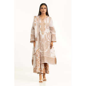 Ensemble de costume 3 pièces en jacquard brodé blanc cassé pour femmes - Product Image 2