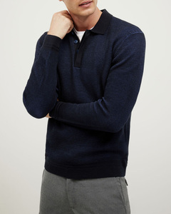 Polo pour homme tendance, coupe moderne, poignets élastiques, manches longues confortables, exclusif, léger, boutonné sur le devant - Product Image 1