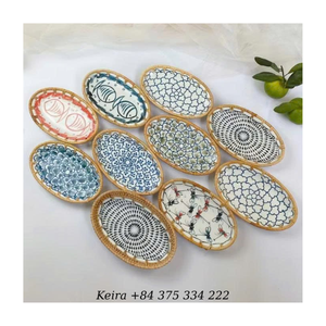 Plateau en rotin nacre, rotin tissé à la main avec incrustation de coquillages, plateau décoratif pour servir et styliser, Vietnam - Product Image 5