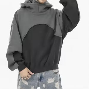Nueva alta calidad personalizada moda gota hombro sudaderas con capucha Panel suéter hombres de gran tamaño en blanco Sudadera con capucha para hombres - Product Image 3