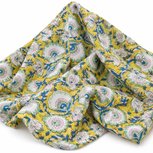 Tissu en voile de coton peigné 60S/60S léger, imprimé à la main par bloc, motif floral jaune et bleu feuillage, par Pinksa Fashion 90 - Product Image 2