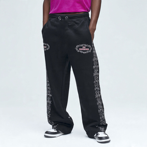 Pantalons de survêtement baggy pour hommes, style streetwear, jambe droite, vintage, délavé au soleil, avec strass, en molleton, pantalons de jogging tendance - Product Image 4