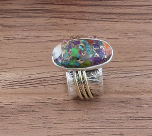 Natural Spiny Oyster <b>Copper</b> Turquoise Ring 925 Sterling Silver Wide <b>Band</b> Ring for Women Wholesale Handmade - Product Image 2