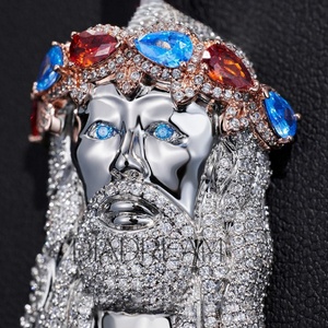 Impresionante colgante de cara de Jesús de plata 925 estilo Hip Hop Iced Leb Grown Diamond Crown Gem Beautiful Charm colgantes - Product Image 4
