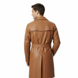 Men Genuine <b>Leather</b> Regular <b>Trench</b> <b>Coat</b> OEM Factory Supplier Wholesale Custom Made Winter Wear Stylish Fashion Overcoat Cotton - Product Image 2