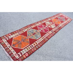 Alfombra Kilim clásica roja y naranja de 2,8x12,5 pies, alfombras rectangulares turcas de área grande de lana, retales abstractos de látex de 10mm para pasillo - Product Image 2