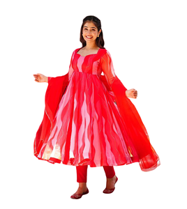 Women's Traditional Indian Style Anarkali Long Gown Digital Print Work Designer Dupatta Natural Waistline for <b>Weddings</b> Washable - Product Image 1