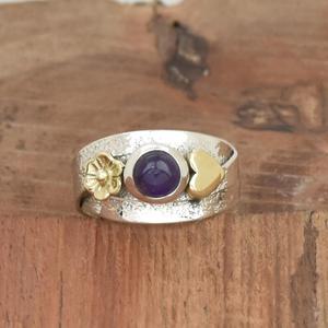 Anillo de amatista natural Anillo de declaración hecho a mano con textura de Plata de Ley 925 - Product Image 2