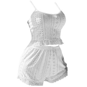 ชุดนอนผู้หญิงแบบวินเทจ 2 ชิ้น เสื้อสายเดี่ยว กางเกงขาสั้น ผ้าฝ้าย 100% นุ่ม ระบายอากาศ แห้งเร็ว สำหรับใส่นอน - Product Image 6